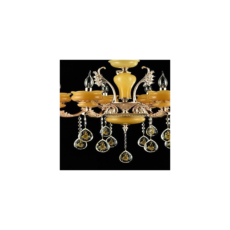Lámpara de araña de metal estilo mini de cristal con 6 bombillas, con una característica clásica tradicional de aleación de zinc.