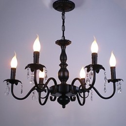 Lámpara de araña de estilo europeo con forma de vela de cristal, lámpara de hierro simple, lámpara decorativa.