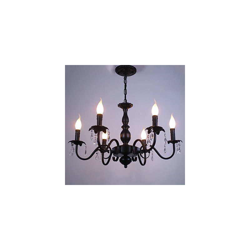 Lámpara de araña de estilo europeo con forma de vela de cristal, lámpara de hierro simple, lámpara decorativa.