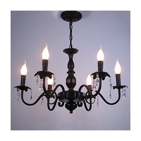 Lámpara de araña de estilo europeo con forma de vela de cristal, lámpara de hierro simple, lámpara decorativa. Lámpara de araña de estilo europeo con forma de vela de cristal, lámpara de hierro simple, lámpara decorativa.