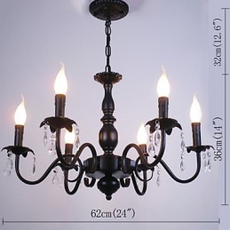 Lámpara de araña de estilo europeo con forma de vela de cristal, lámpara de hierro simple, lámpara decorativa.