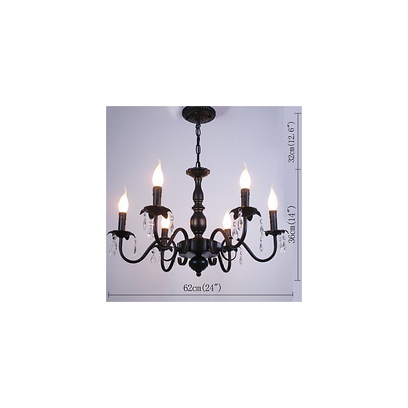 Lámpara de araña de estilo europeo con forma de vela de cristal, lámpara de hierro simple, lámpara decorativa.