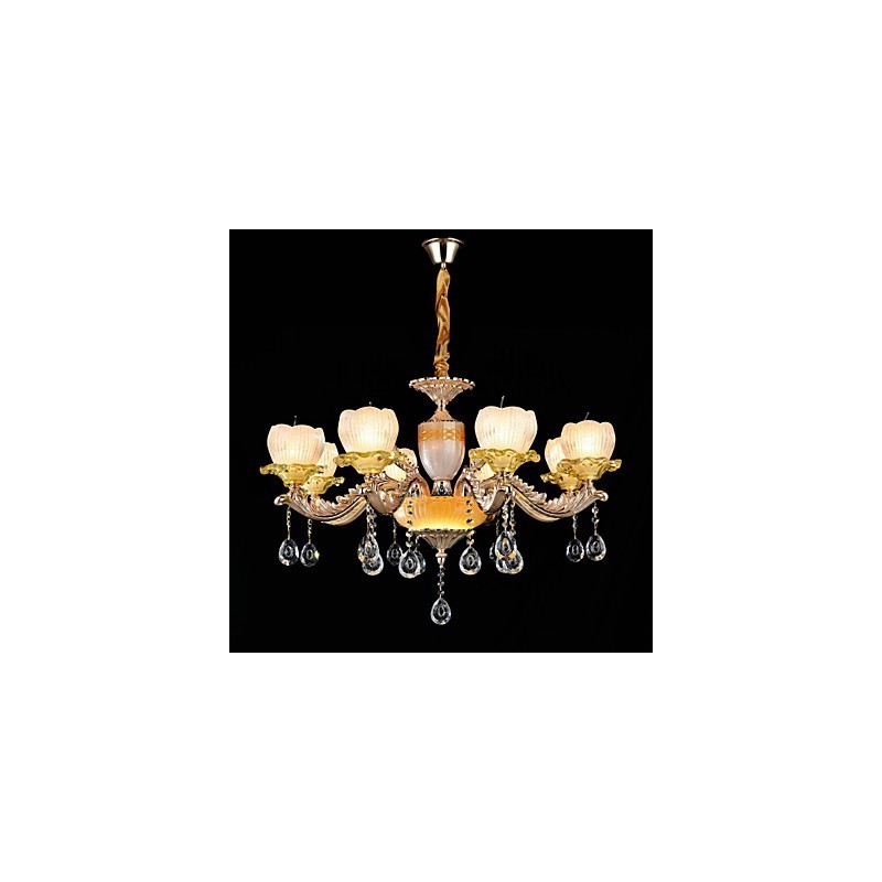Lámpara de araña de metal estilo mini de cristal con 8 bombillas, con una aleación de zinc clásica tradicional.