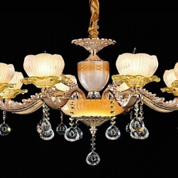 Lámpara de araña de metal estilo mini de cristal con 8 bombillas, con una aleación de zinc clásica tradicional.