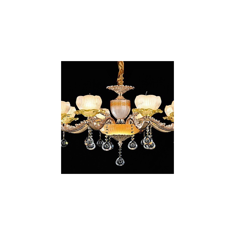 Lámpara de araña de metal estilo mini de cristal con 8 bombillas, con una aleación de zinc clásica tradicional.