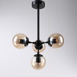 Lámpara colgante de cuatro luces estilo europeo posmoderno Modo de metal y vidrio para decorar el vestíbulo, lámpara de araña industrial