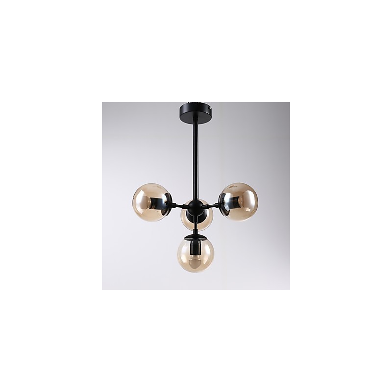Lámpara colgante de cuatro luces estilo europeo posmoderno Modo de metal y vidrio para decorar el vestíbulo, lámpara de araña industrial