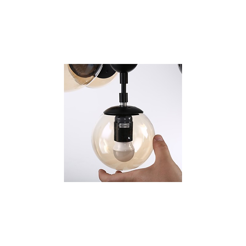 Lámpara colgante de cuatro luces estilo europeo posmoderno Modo de metal y vidrio para decorar el vestíbulo, lámpara de araña industrial