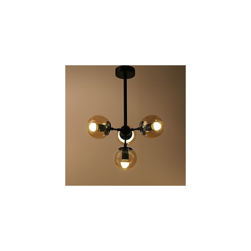 Lámpara colgante de cuatro luces estilo europeo posmoderno Modo de metal y vidrio para decorar el vestíbulo, lámpara de araña industrial