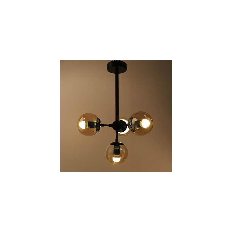 Lámpara colgante de cuatro luces estilo europeo posmoderno Modo de metal y vidrio para decorar el vestíbulo, lámpara de araña industrial