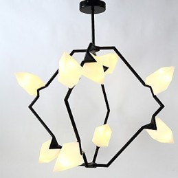 Lámpara colgante decorativa de cantina con nueve luces de metal y cristal color melocotón