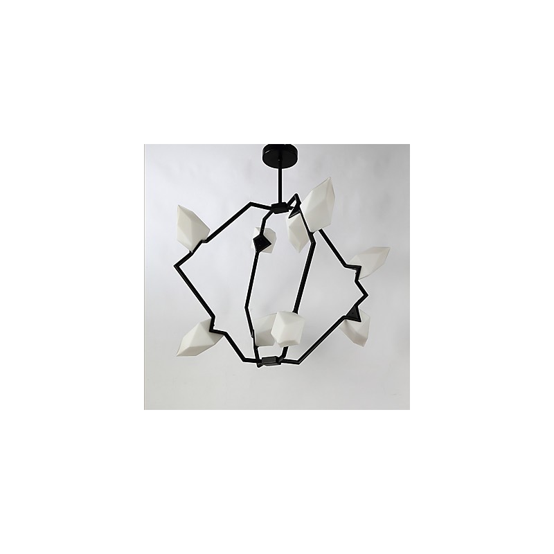 Lámpara colgante decorativa de cantina con nueve luces de metal y cristal color melocotón