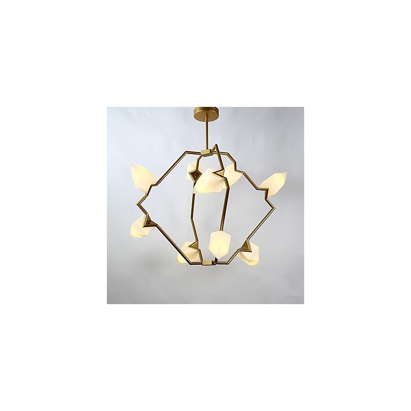 Lámpara colgante decorativa de cantina con nueve luces de metal y cristal color melocotón