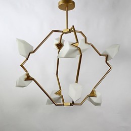 Lámpara colgante decorativa de cantina con nueve luces de metal y cristal color melocotón