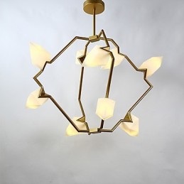 Lámpara colgante decorativa de cantina con nueve luces de metal y cristal color melocotón