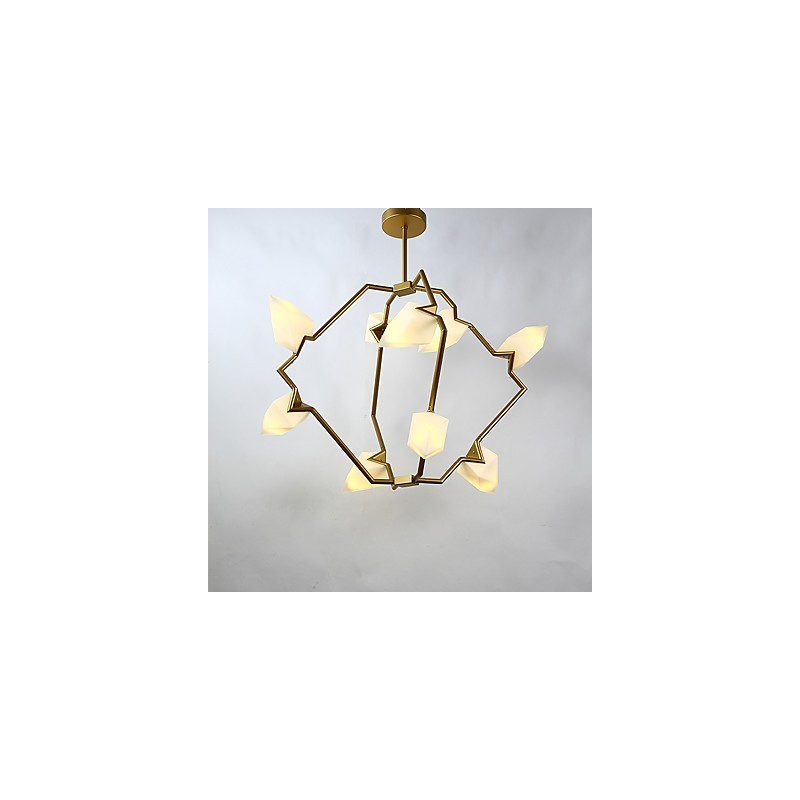 Lámpara colgante decorativa de cantina con nueve luces de metal y cristal color melocotón