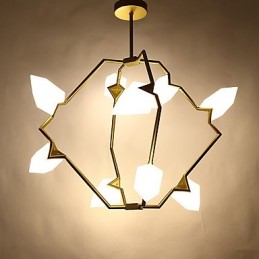 Lámpara colgante decorativa de cantina con nueve luces de metal y cristal color melocotón