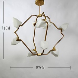 Lámpara colgante decorativa de cantina con nueve luces de metal y cristal color melocotón