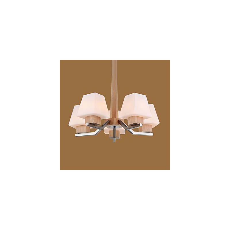 Lámpara de araña de bambú de madera con acabado galvanizado moderno y contemporáneo