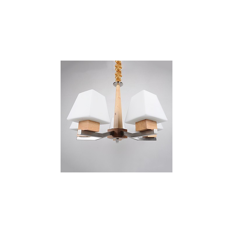 Lámpara de araña de bambú de madera con acabado galvanizado moderno y contemporáneo