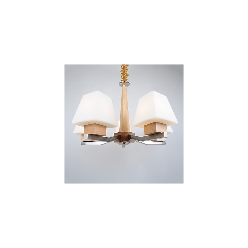 Lámpara de araña de bambú de madera con acabado galvanizado moderno y contemporáneo