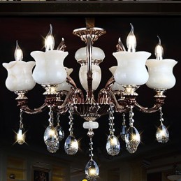 Lámpara colgante de aleación de zinc y jade, 6 luces