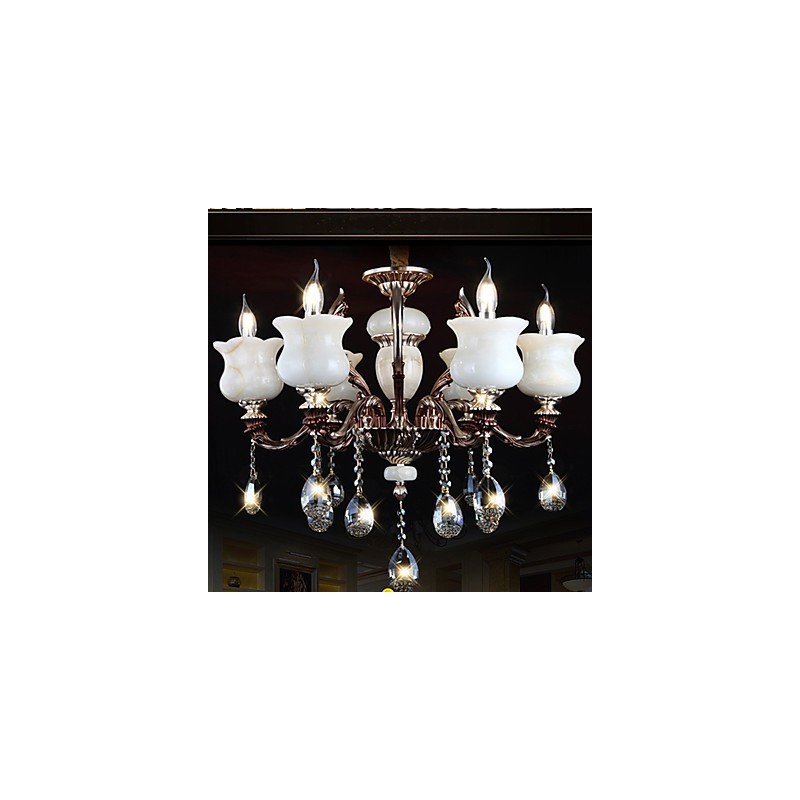 Lámpara colgante de aleación de zinc y jade, 6 luces