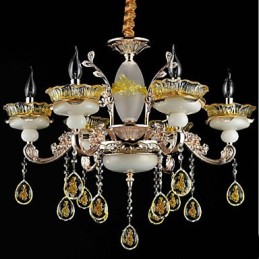 Lámpara de araña de metal estilo mini de cristal con 8 bombillas, con acabado galvanizado clásico tradicional