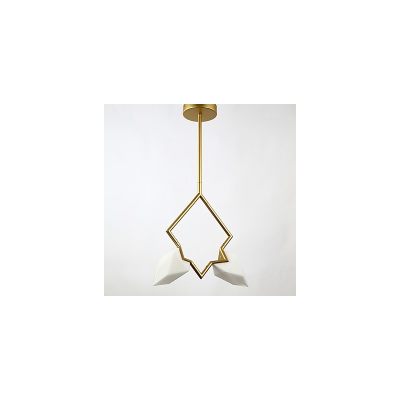 Lámpara colgante decorativa de metal con dos luces y cristal color melocotón de estilo moderno.