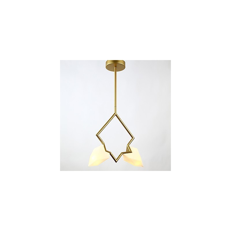 Lámpara colgante decorativa de metal con dos luces y cristal color melocotón de estilo moderno.