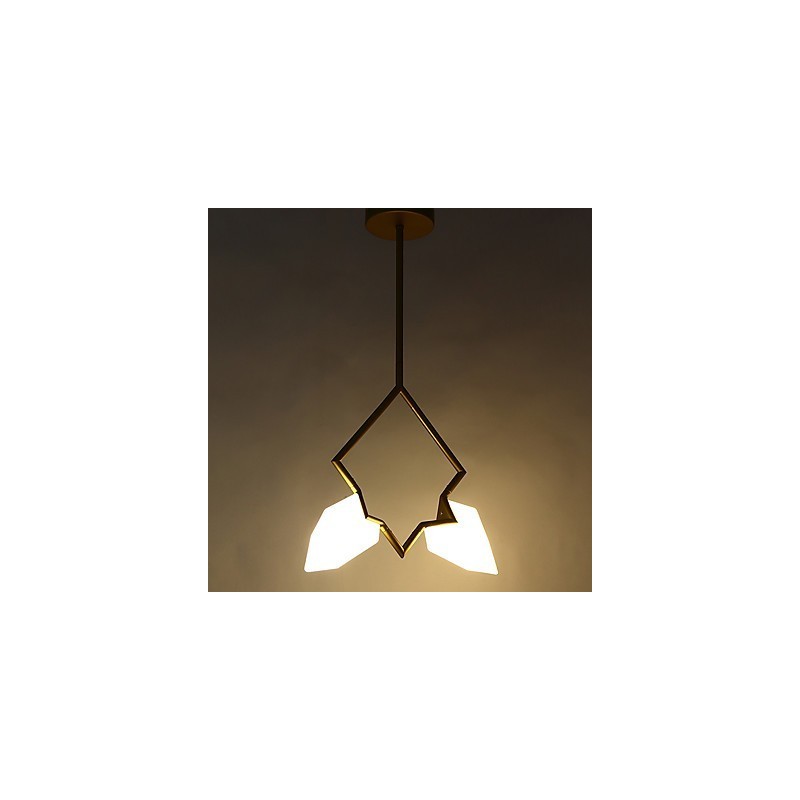Lámpara colgante decorativa de metal con dos luces y cristal color melocotón de estilo moderno.