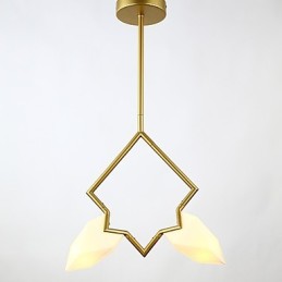 Lámpara colgante decorativa de metal con dos luces y cristal color melocotón de estilo moderno.