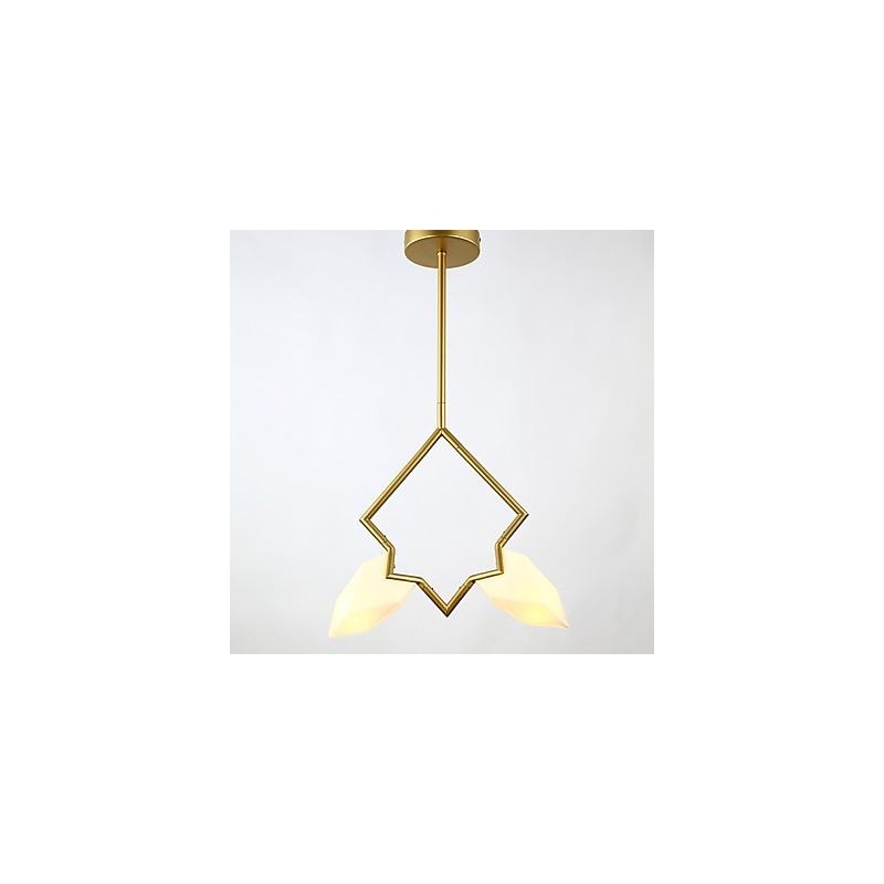 Lámpara colgante decorativa de metal con dos luces y cristal color melocotón de estilo moderno.