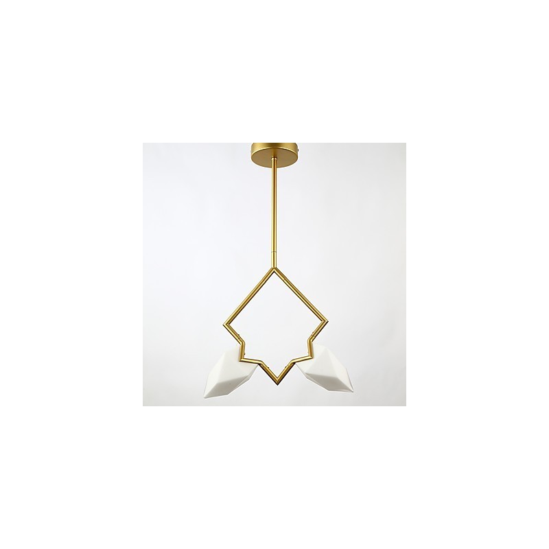 Lámpara colgante decorativa de metal con dos luces y cristal color melocotón de estilo moderno.