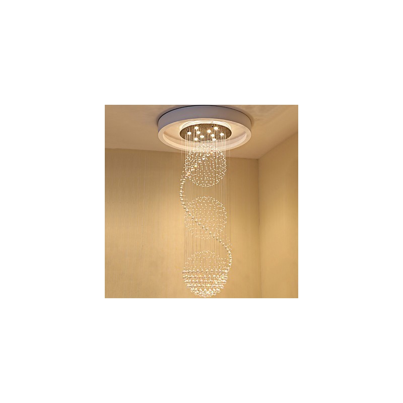 Lámpara colgante de techo de cristal moderna con forma de lágrima de lluvia de 10 luces y 2,5 metros de largo para interiores.