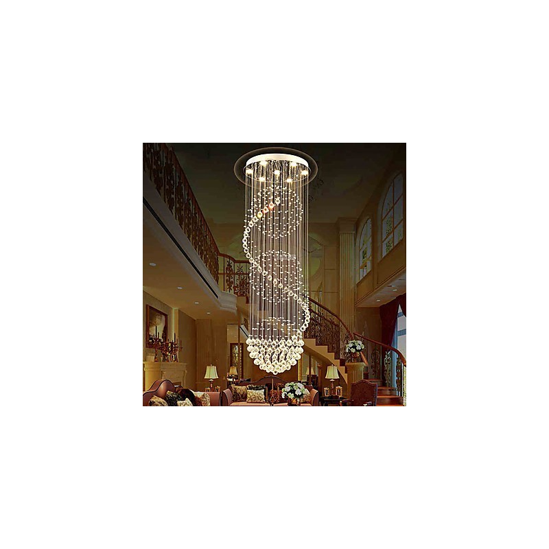 Lámpara colgante de techo de cristal moderna con forma de lágrima de lluvia de 10 luces y 2,5 metros de largo para interiores.
