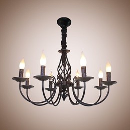 Lámpara de hierro simple europea, lámpara de vela, 8 candelabros