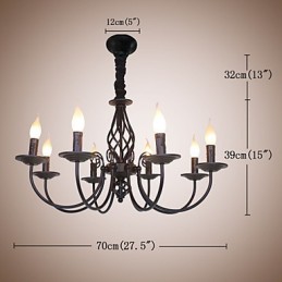 Lámpara de hierro simple europea, lámpara de vela, 8 candelabros