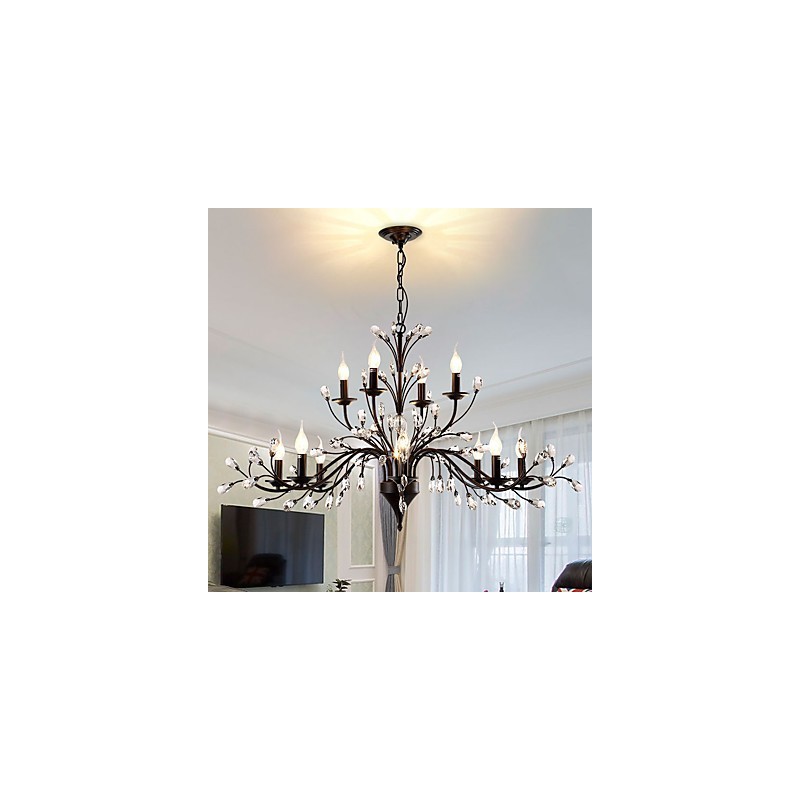 Lámpara de araña de cristal de 12 luces, moderna, contemporánea, tradicional, clásica, vintage, retro, estilo campestre, con pintura característica.