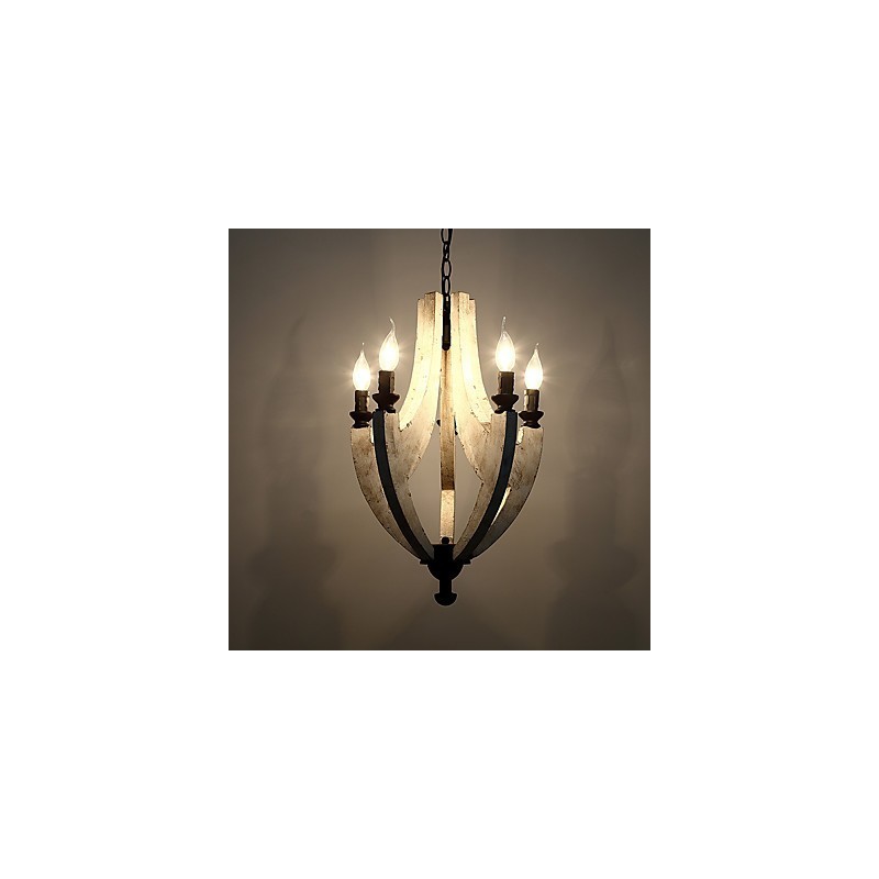 Lámpara colgante decorativa de madera de bambú estilo mini con pintura vintage