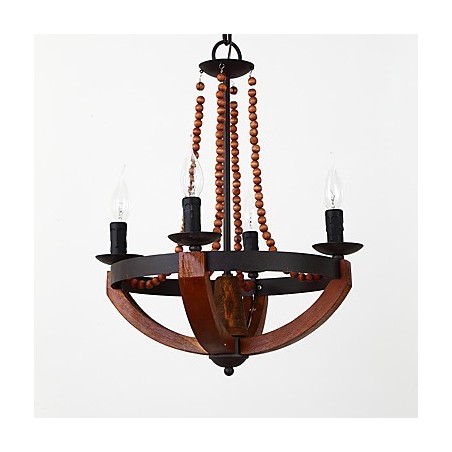 Lámpara colgante decorativa de cuatro luces con diseño de pintura vintage en estilo mini de madera y bambú. Lámpara colgante decorativa de cuatro luces con diseño de pintura vintage en estilo mini de madera y bambú.