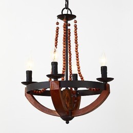 Lámpara colgante decorativa de cuatro luces con diseño de pintura vintage en estilo mini de madera y bambú.