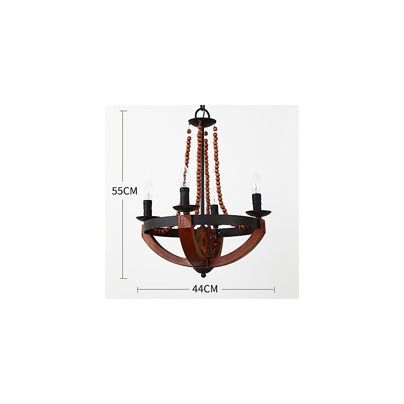 Lámpara colgante decorativa de cuatro luces con diseño de pintura vintage en estilo mini de madera y bambú.