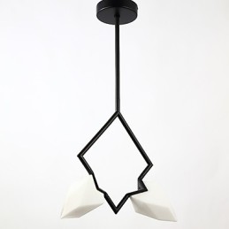 Lámpara colgante decorativa de metal con dos luces y cristal color melocotón de estilo moderno.