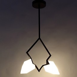 Lámpara colgante decorativa de metal con dos luces y cristal color melocotón de estilo moderno.