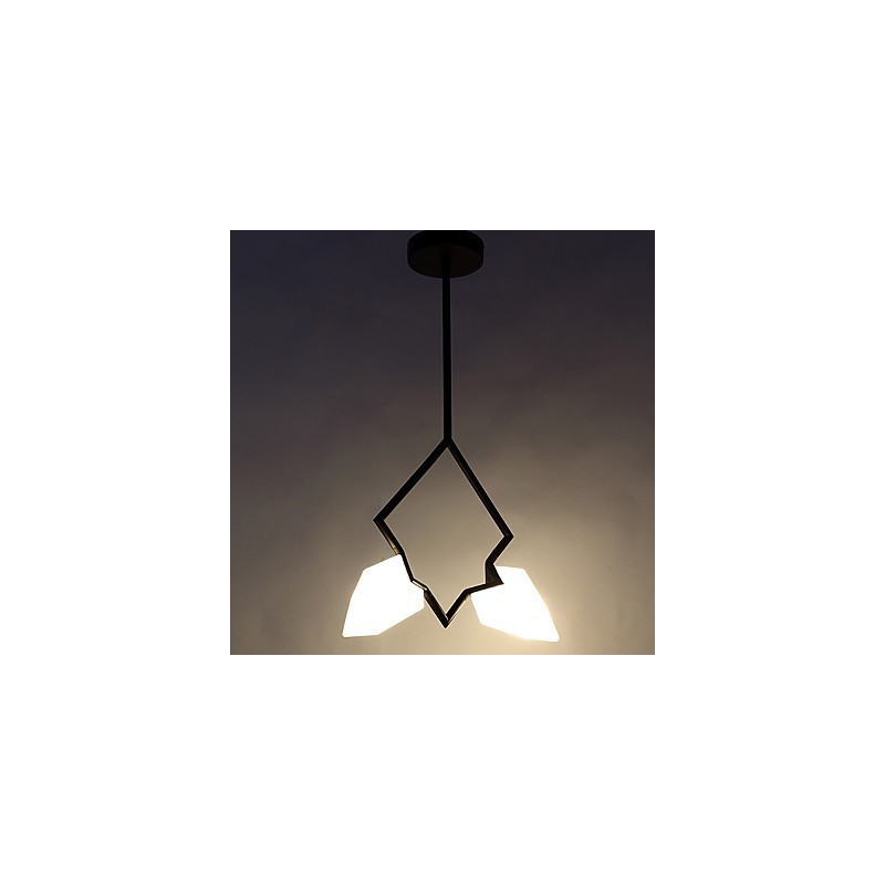 Lámpara colgante decorativa de metal con dos luces y cristal color melocotón de estilo moderno.