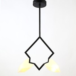 Lámpara colgante decorativa de metal con dos luces y cristal color melocotón de estilo moderno.