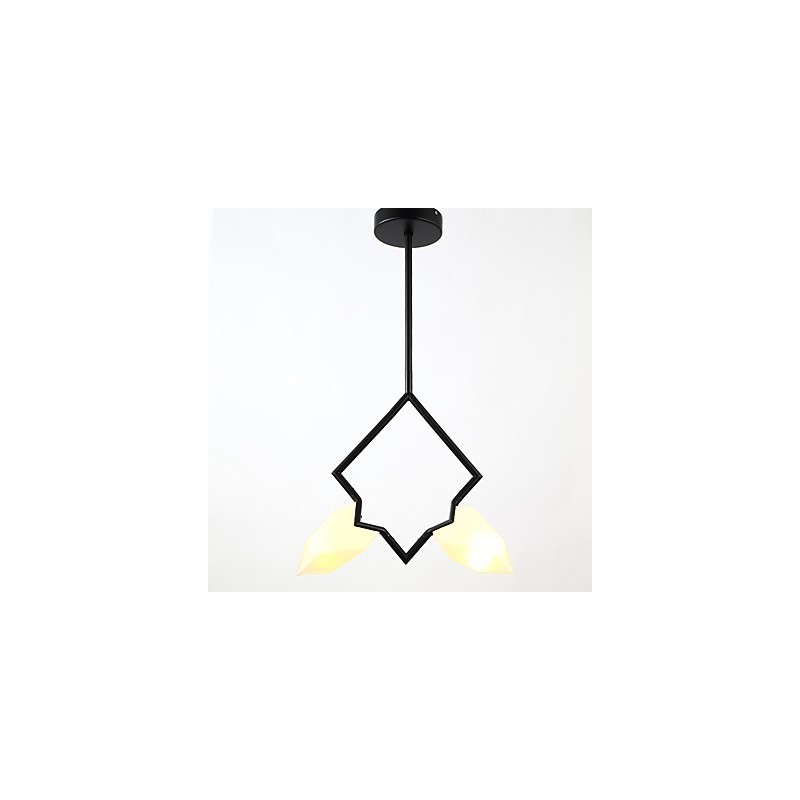 Lámpara colgante decorativa de metal con dos luces y cristal color melocotón de estilo moderno.