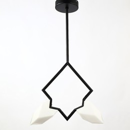 Lámpara colgante decorativa de metal con dos luces y cristal color melocotón de estilo moderno.