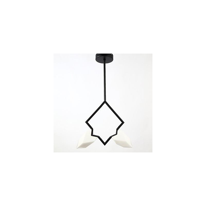 Lámpara colgante decorativa de metal con dos luces y cristal color melocotón de estilo moderno.